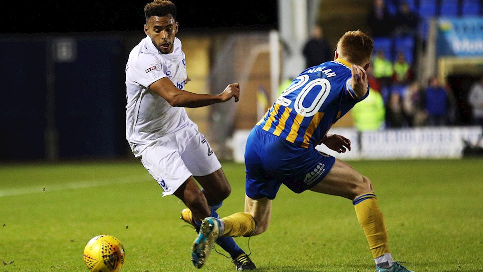 Pompey defender Nathan Thompson in action at Shrewsbury Town