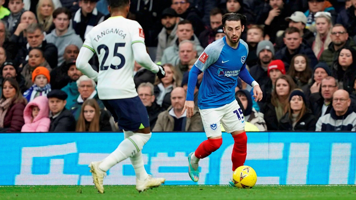 Owen Dale in Emirates FA Cup action for Pompey at Tottenham Hotspur