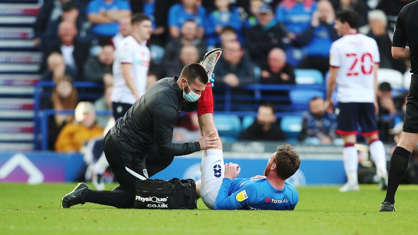 Ryan Tunnicliffe gets injured for Pompey against Bolton Wanderers at Fratton Park