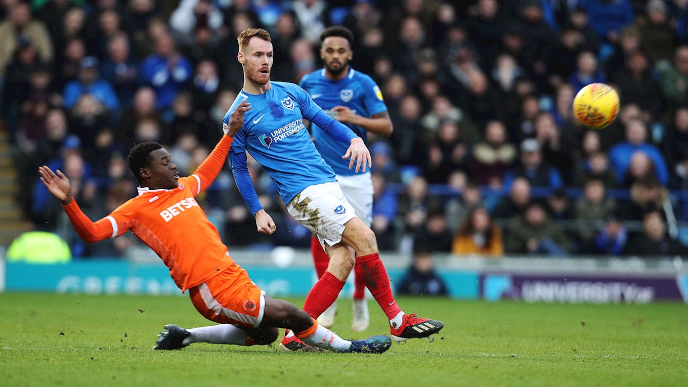 Tom Naylor in action for Pompey against Blackpool