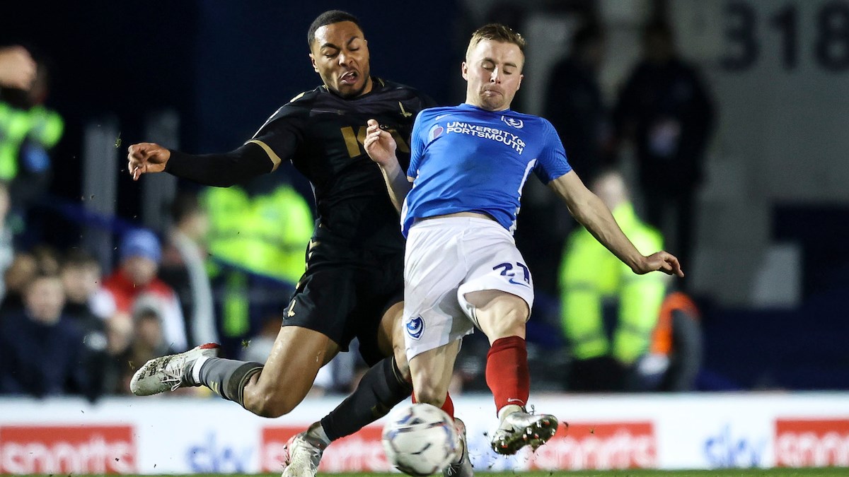 Joe Morrell in action for Pompey against Charlton Athletic in League One