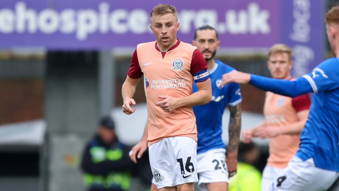 Joe Morrell in FA Cup action for Pompey at Chesterfield