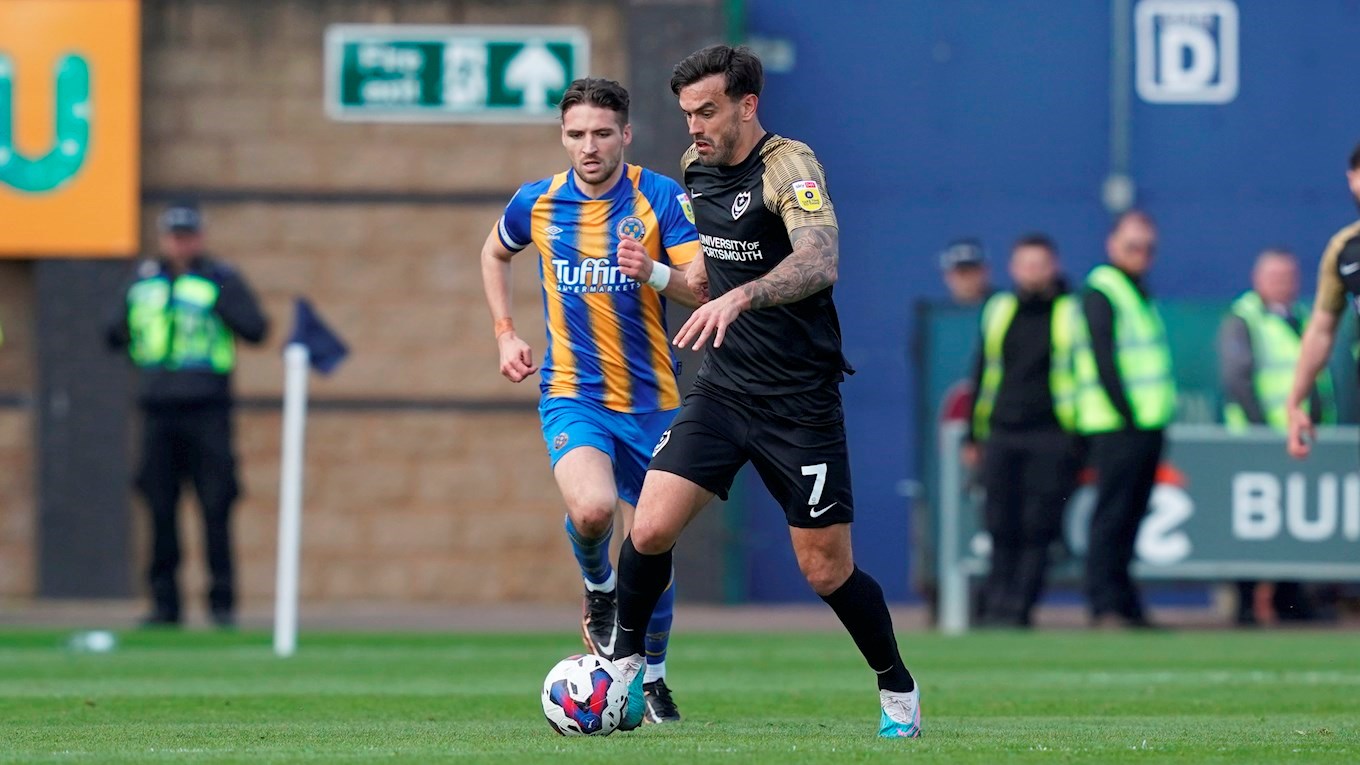 Marlon Pack in action for Pompey at Shrewsbury Town