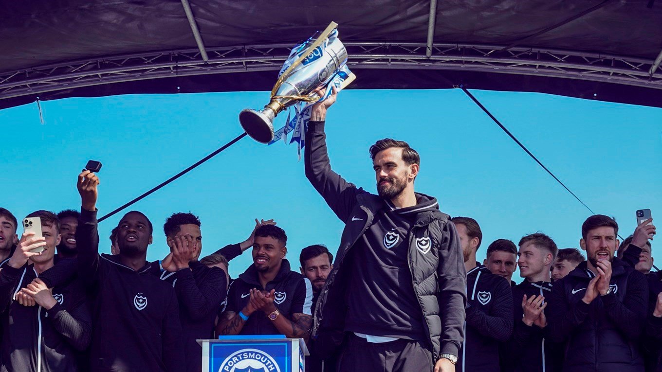 Marlon Pack lifts the League One trophy at Fratton Park