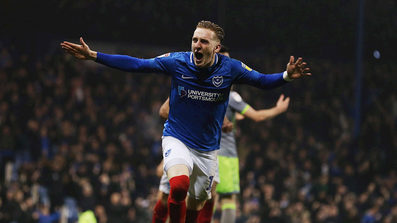 Ronan Curtis celebrates scoring for Pompey against Walsall
