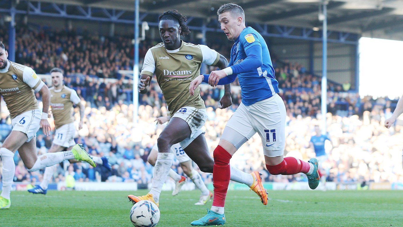 Ronan Curtis in action for Pompey against Wycombe Wanderers at Fratton Park